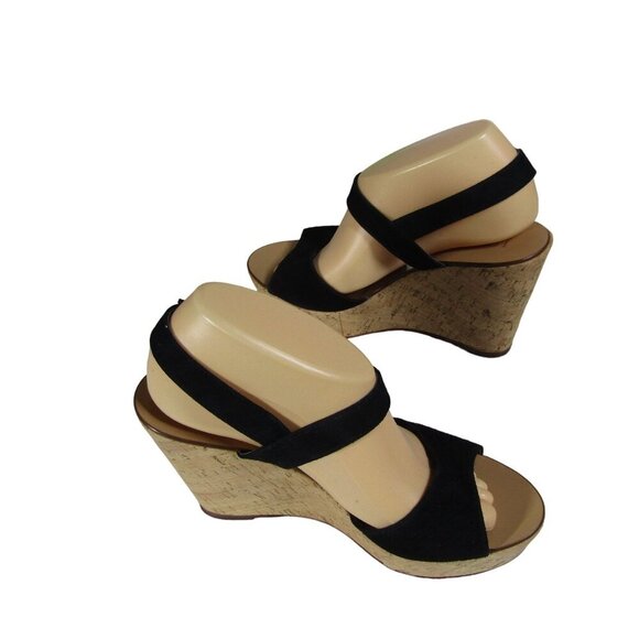 J. CREW PLATFORM Wedge Black Suede Leather Slingback Sandals Shoes Y2K ITALY 9 M - Picture 5 of 11